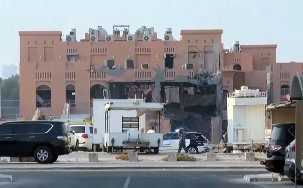 Damage to a building in Doha’s West Bay commercial district is eveident following an Israeli strike on Qatar's capital.